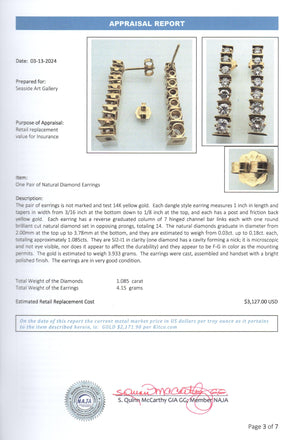 14K Yellow Gold Dangle Style Diamond Earrings
