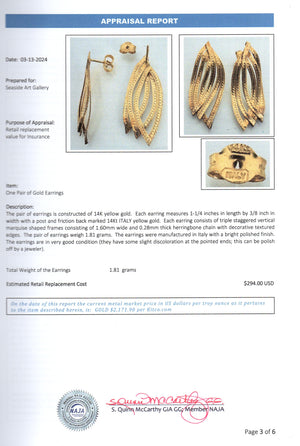 Pair of 14K Yellow Gold Herringbone Chain Earrings