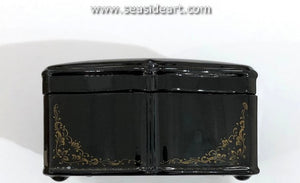 Vintage Black Lacquered Russian Box-"Carrying Water"