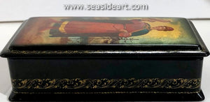 Vintage Black Lacquered Russian Box- "The Falconer"