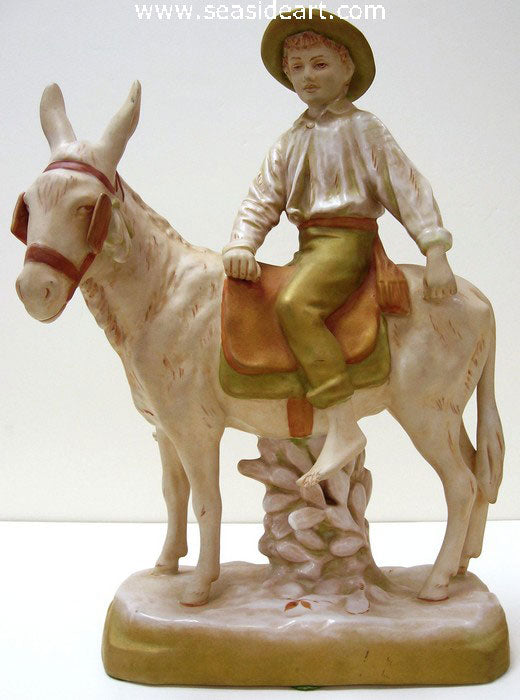 Boy On A Donkey by Royal Dux - Seaside Art Gallery