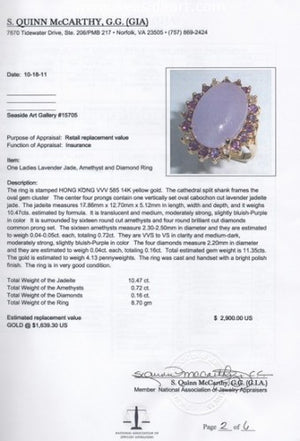 Jadeite, Amethyst & Diamond Ring 14kt Yellow Gold by Jewelry - Seaside Art Gallery