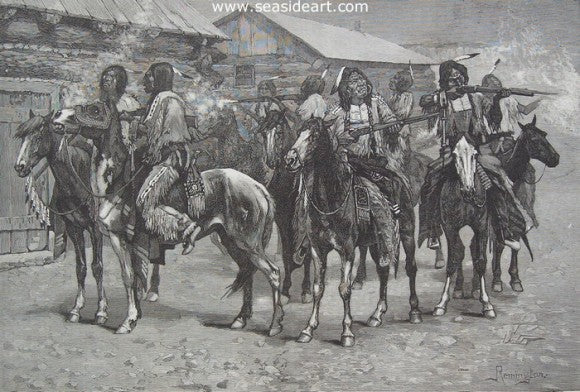 Crow Indians Firing Into the Agency by Frederic Sackrider Remington - Seaside Art Gallery