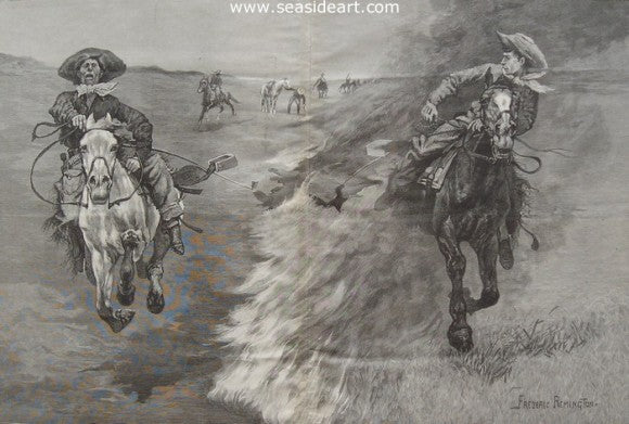 Dragging a Bull’s Hide Over a Prairie Fire in Northern Texas by Frederic Sackrider Remington - Seaside Art Gallery