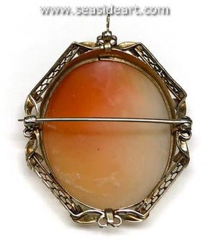 14K White Gold Shell Cameo Brooch
