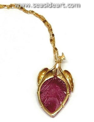 14K Yellow Gold Necklace with Natural Pink Tourmaline Pendant