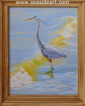 Breaking Wave (Great Blue Heron) by Beverly Abbott - Seaside Art Gallery