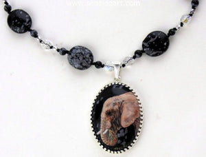 A Snowflake Obsidian Pendant With Elephant by Jewelry - Seaside Art Gallery