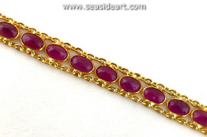18K Yellow Gold Line Style Bracelet With Rubies