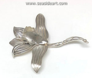 Sterling Silver Orchid Pin, Hector Aguilar - Mexico
