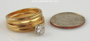 Diamond Wedding Set 14kt Two Tone Gold - Size (5 1/2) by Jewelry - Seaside Art Gallery