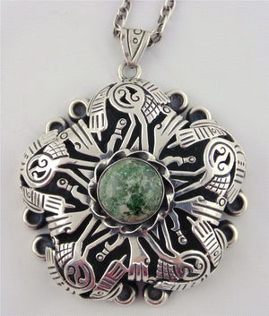 Los Ballesteros Sterling Silver Necklace with Natural Green Turquoise
