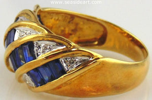 Sapphire & Diamond Ring 18kt Yellow Gold by Jewelry - Seaside Art Gallery