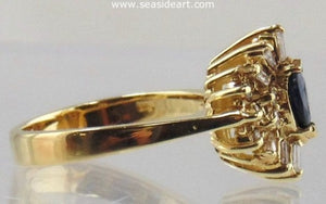 Sapphire & Diamond Cocktail Ring 14kt Yellow Gold by Jewelry - Seaside Art Gallery