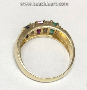 14K Yellow Gold Lady's Ring with Natural Emerald, Ruby, Sapphire and Diamond