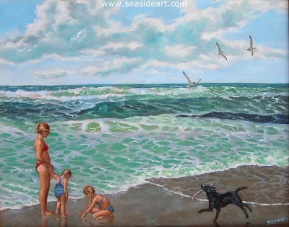 Barfey and the Girls is an original oil painting by the artist, Bob Browne