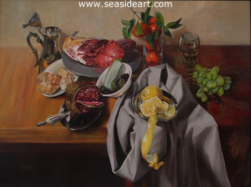 Charcuterie is an oil painting by award winning artist, Debra Keirce
