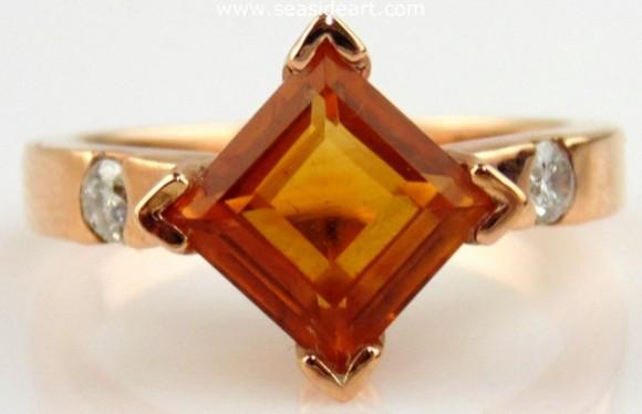 14kt Rose Gold ring with Citrine and Diamonds