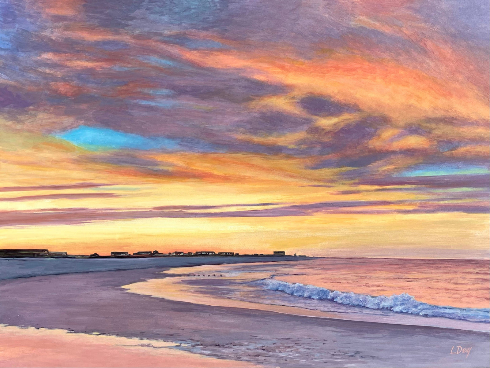 Evening on Avon Beach is an acrylic painting by Lorraine Dey.