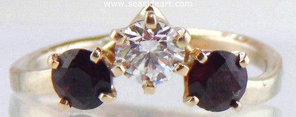 Garnet And Diamond Ring 14kt White Gold