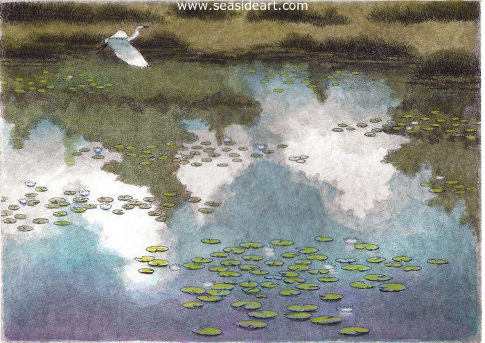 Monet's Memory is a water colored etching by artist, David Hunter
