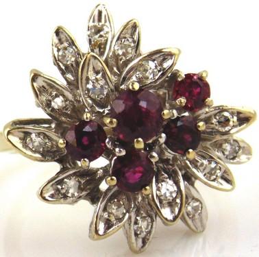 Ruby & Diamond Cocktail Ring 18kt White Gold. A beautiful 18kt white gold cocktail ring, in a floral design