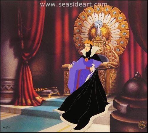Evil Queen from Snow White and the Seven Dwarfs is a hand painted limited edition cel by Walt Disney Studios