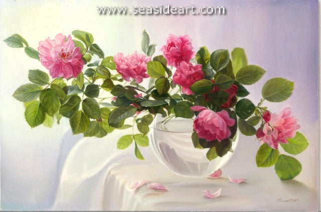 Wild Roses is a lacquered oil painting by artist Irina Kouznetsova.