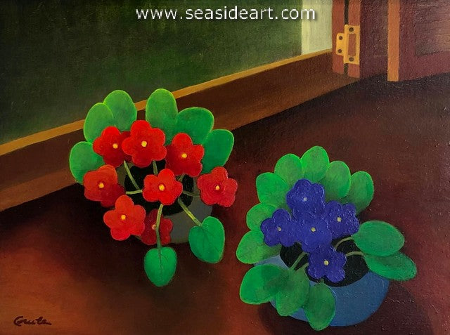 African Violets an original oil painting by artist William Crute. 