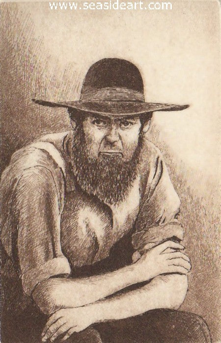 Amish Man is an original etching by artist, David Hunter