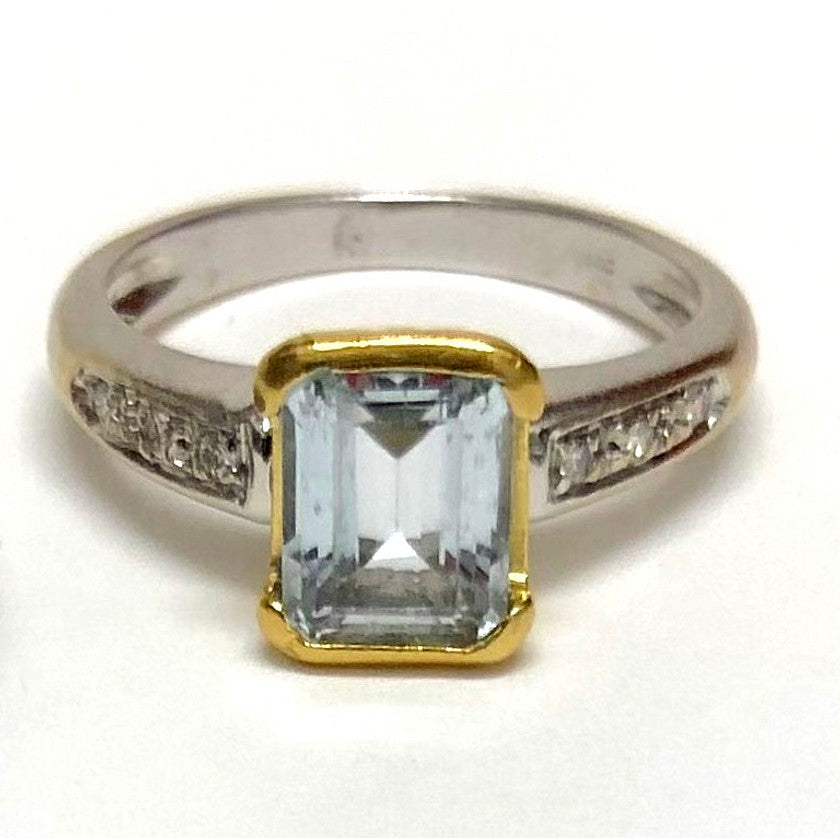 Lady's Natural Aquamarine & Diamond Ring-14K White & 18K Yellow Gold