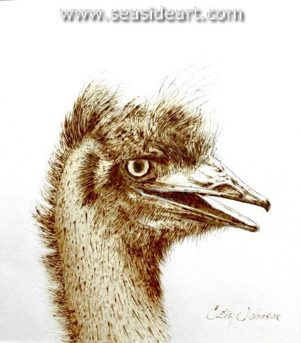 Barnyard Boss is a pyrography drawing on paper  by Cathy Johnson. 