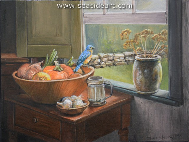 Bountiful Fall is an original miniature oil on  linen board painting by artist,  Luann Houser.