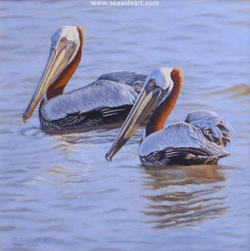 Brown Pelican Companions is an oil painting by Beverly Abbott