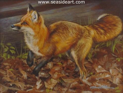 Dashing is a watercolor painting of a red fox by the artist, Rebecca Latham