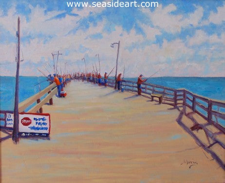 Fish On is an oil painting of the Nags Head Fishing Pier by Outer Banks artist, Suzanne Morris