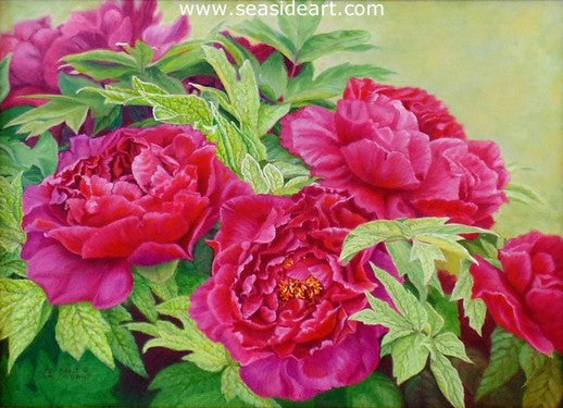Fuchsia Peonies is an original oil painting by Beverly Abbott