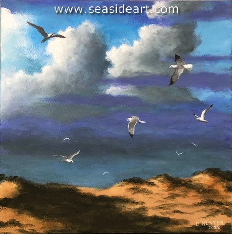Gulls Over Jockey's Ridge is an acrylic painting by artist, David Hunter.