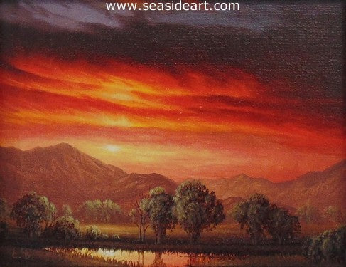 Illumination is a miniature oil painting by Clifford Bailey of a sunset
