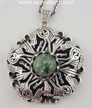 Sterling Silver Necklace with Natural Green Turquoise - Los Ballesteros