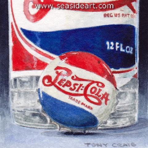Pepsi Cap and Bottle is a watercolor painting by Tony Craig