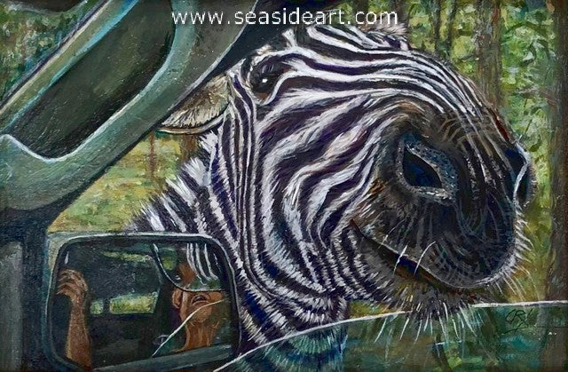 Salvete (Esther and the Zebra) an acrylic painting by Cathryn Leyland