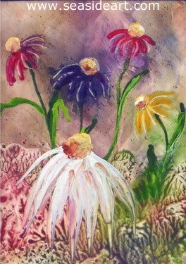Splash of Color is a miniature encaustic painting by Carol Lopez of flowers