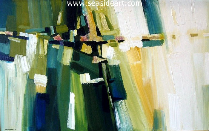 Study in Green and Silver is an abstract acrylic painting by the artist, Barclay Sheaks