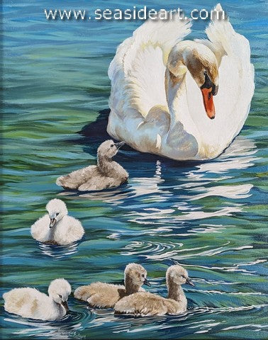 Swan Family is an oil painting by artist, Lauri Waterfield Callison