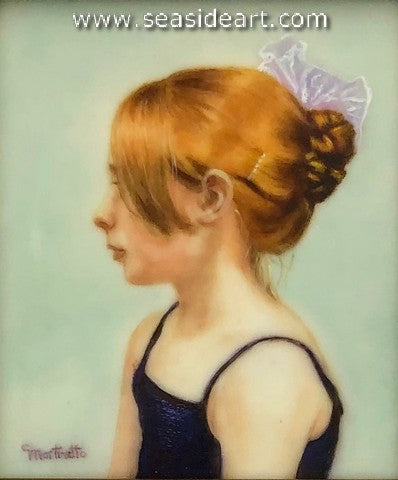 The Ballerina an oil painting on ivorine by artist, Cathleen Martinetto