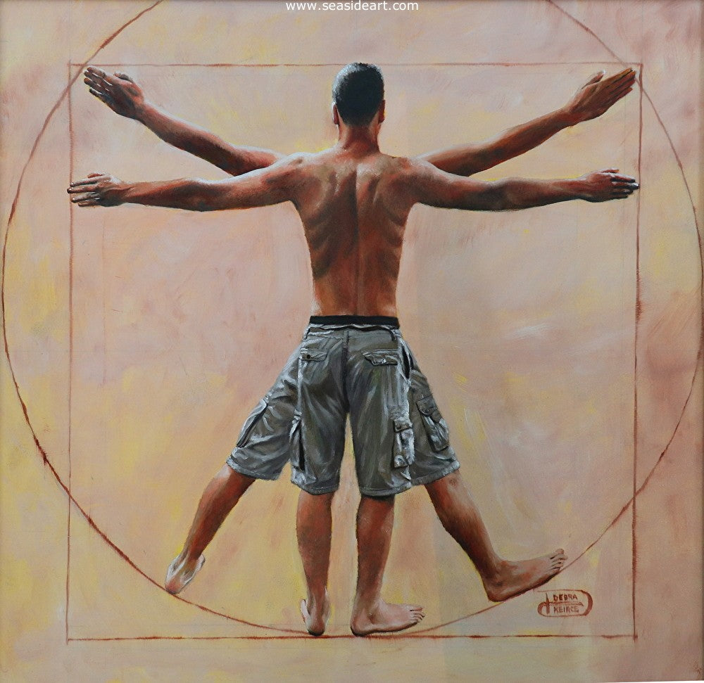 Vitruvian Son is an oil painting by the artist, Debra Keirce. It was inspired by Leonardo de Vinci