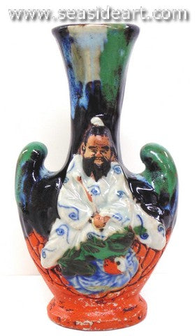 19th/20th C Japanese Sumida Gawa-Winged Vase with Scholar Riding A Bird Japanese Pottery