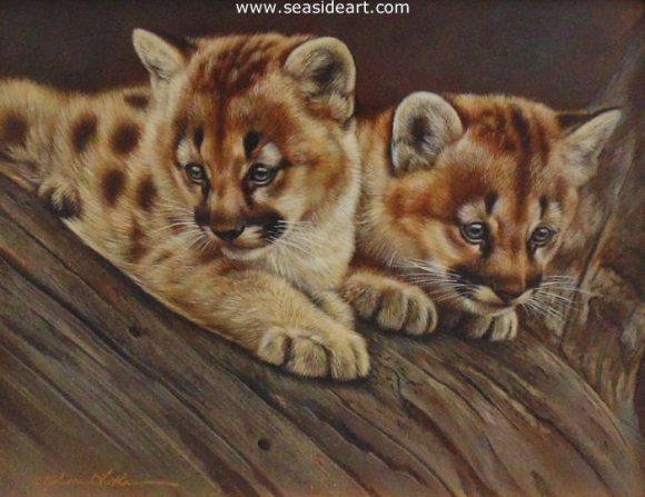 Wonder - Mountain Lion Kittens is a watercolor painting by Rebecca Latham.