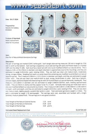 Pair of Natural Multi-Gemstone Dangle Earrings-14K White Gold